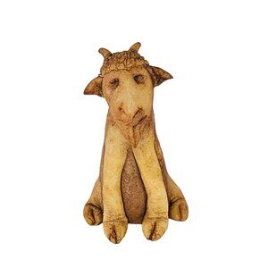 Vintage Whimsical Handmade Clay Goat Figurine Sitting